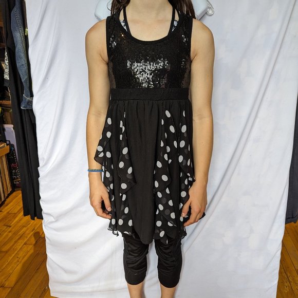 Disney Girls Dress Polka Dot Sequined Black Sleeveless Size Medium - Picture 2 of 7